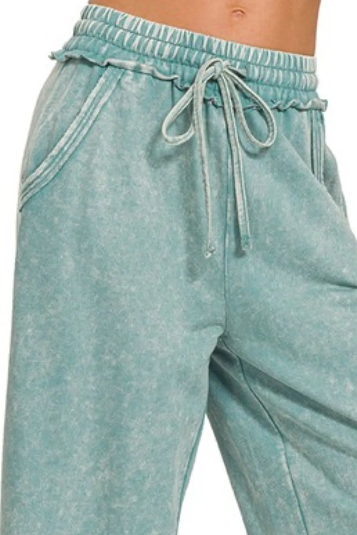 Zenana Washed French Terry Palazzo With Pockets