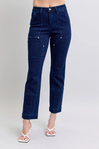 Judy Blue Full Size Hw Work Wear Knee Patch Straight Jeans Plus Size