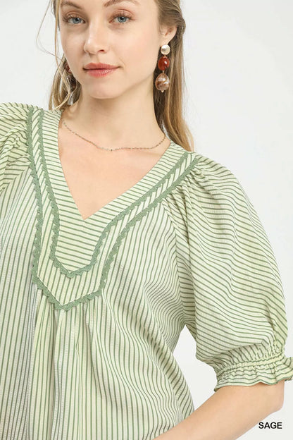 Umgee Stripe V-Neck Blouse