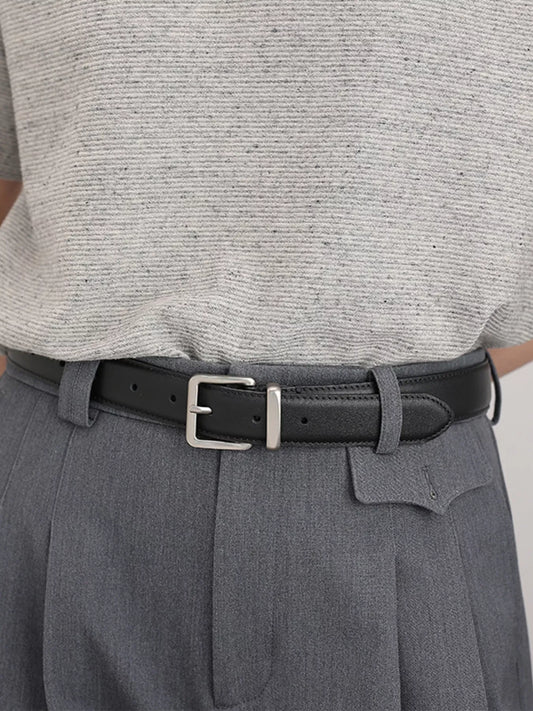 Classic Leather Belt with Silver Buckle