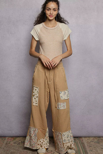 POL Outseam Detail Ribbed T-Shirt with Contrast Color Sleeves