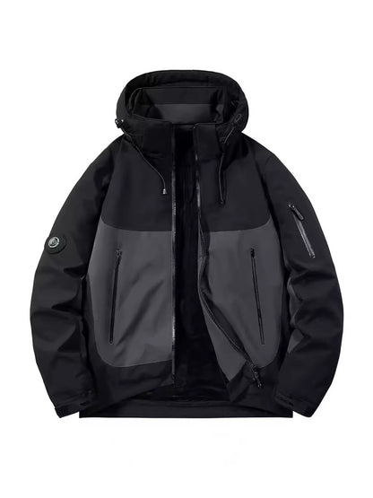 Men's Plus Size Hooded Color Block Windproof Jacket
