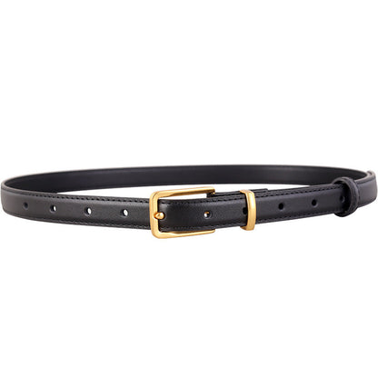 Leather Skinny Belt with Golden Buckle