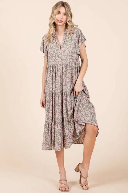Mittoshop Abstract Print Ruffle Tier Midi Dress