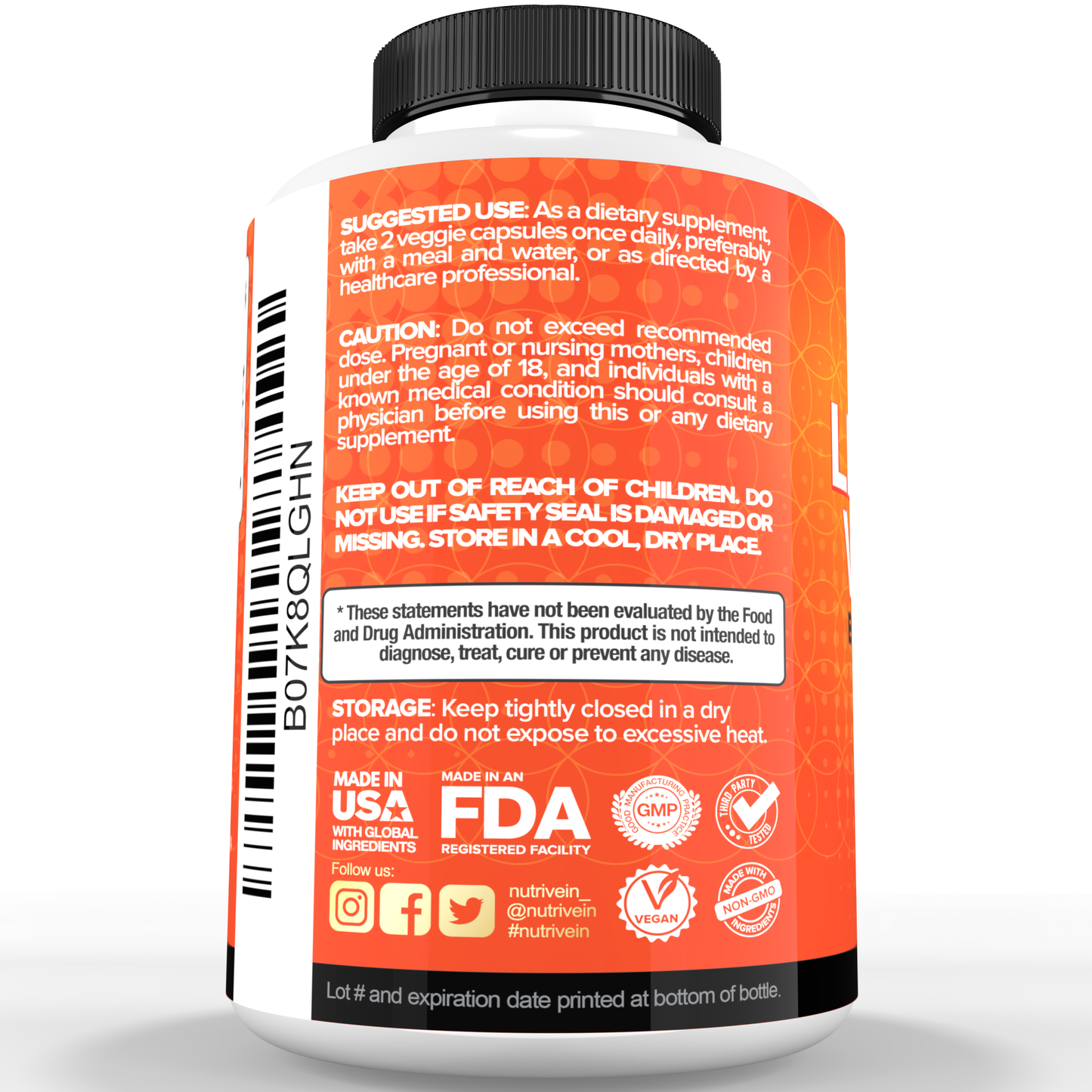Nutrivein Premium Liposomal Vitamin C Supplement 1650mg - 180 Caps