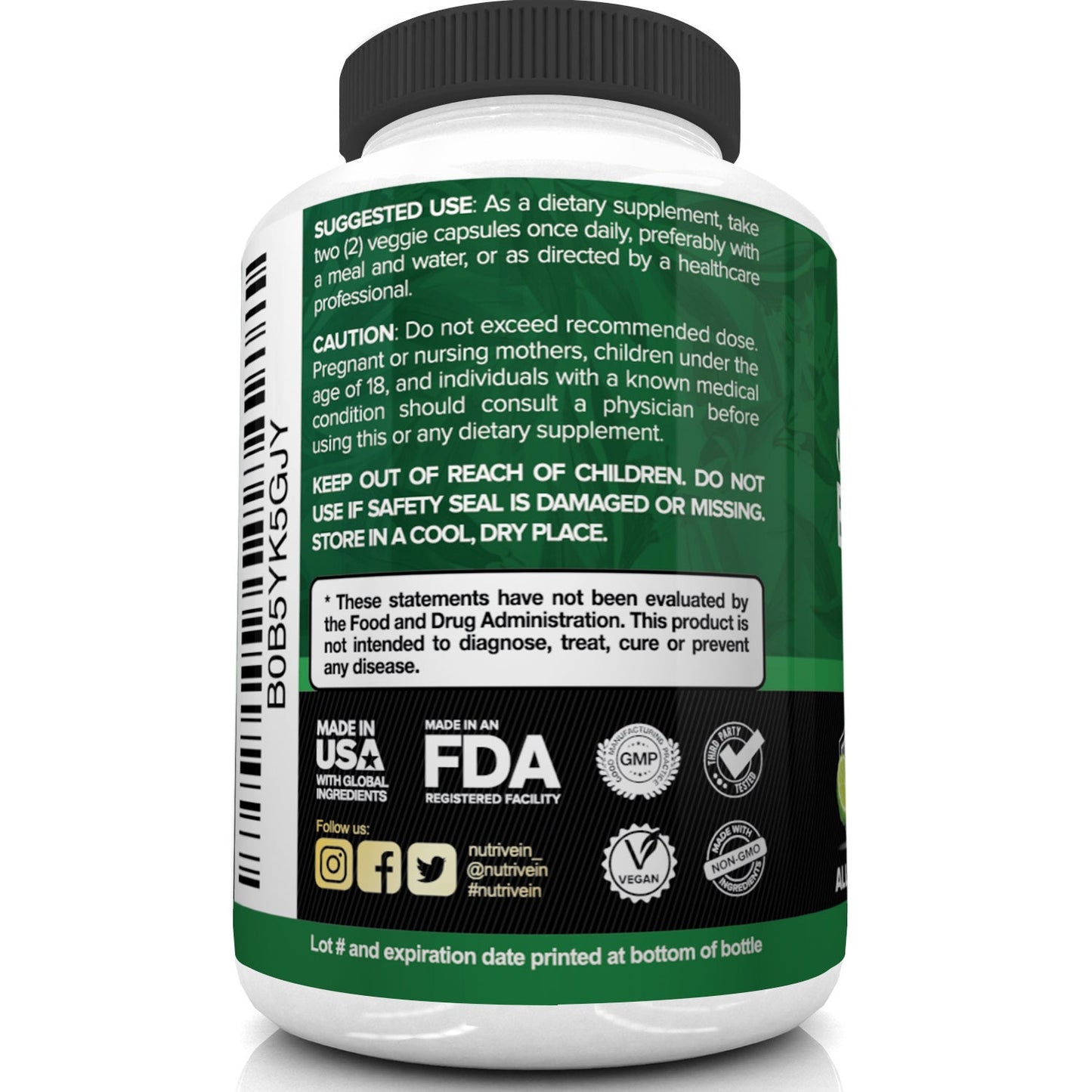 Nutrivein Premium Citrus Bergamot Supplement 1400mg 25:1 Bergamia Extract - 60 Day Supply - 120 Capsules