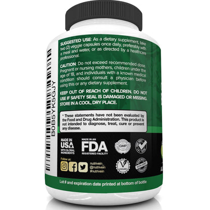 Nutrivein Premium Citrus Bergamot Supplement 1400mg 25:1 Bergamia Extract - 60 Day Supply - 120 Capsules