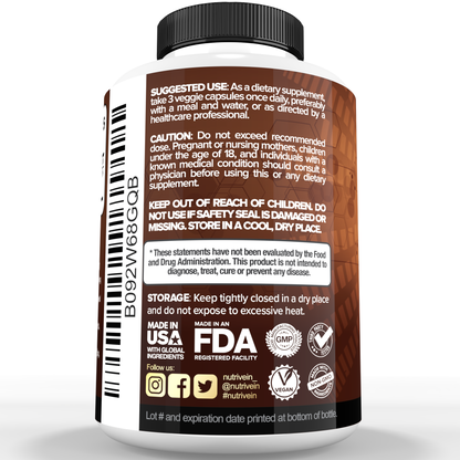 Nutrivein Premium Magtein Magnesium L-Threonate Supplement 2207 mg - 90 Caps (3 a Day)