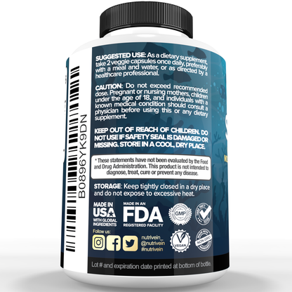 Nutrivein Organic Sea Moss 1600mg Plus Bladderwrack & Burdock - 120 Capsules