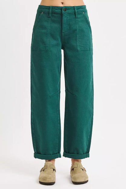 RISEN High Rise Ankle Cuffed Barrel Pants
