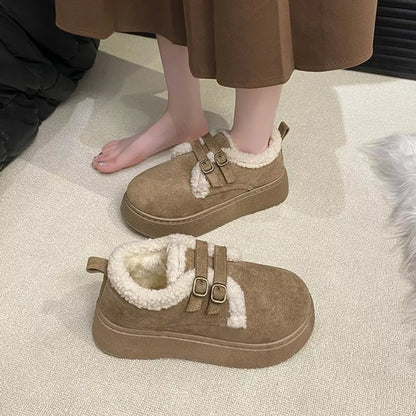 Double Buckle Fur-Lined Winter Ankle Boots