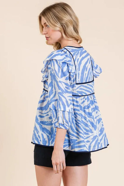 Lime 'N' Chili Graphic Print Solid Trim Quarter Sleeve Blouse