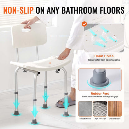 Shower Chair, Shower Seat With Back, Adjustable Height Shower Stool, Shower Chair For Inside Shower Bathtub, Non-slip Bathroom Bench Bath Chair For Elderly Disabled Handicap, 350 Lbs Capacity