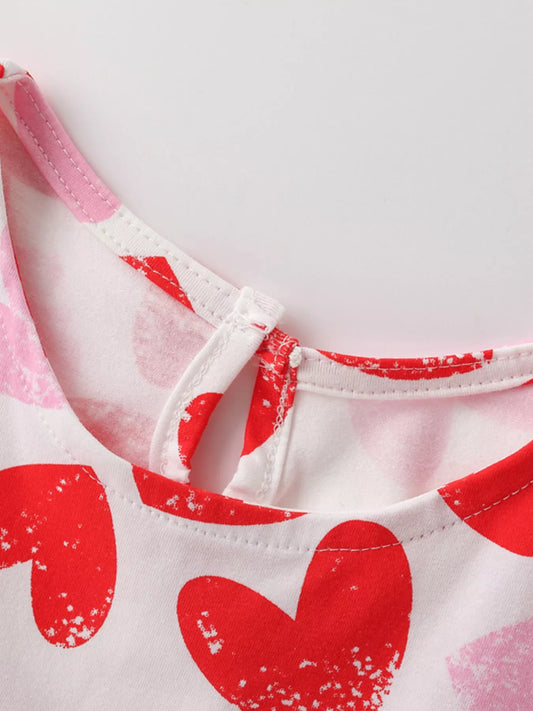 Children's Heart Print Ruffle Sleeve Casual Dress