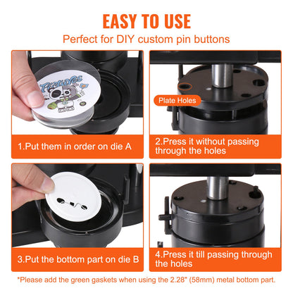 VEVOR Button Maker, 3-IN-1 Pin Maker, With 300pcs Button Parts, Button Maker Machine With Panda Magic Book, Ergonomic Handle Punch Press Kit, For Children DIY Gifts