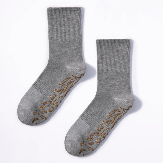 Serene Socks- Adult Organic Cotton Non-Slip Socks- 4 Seasons- Grey- 2 Pairs