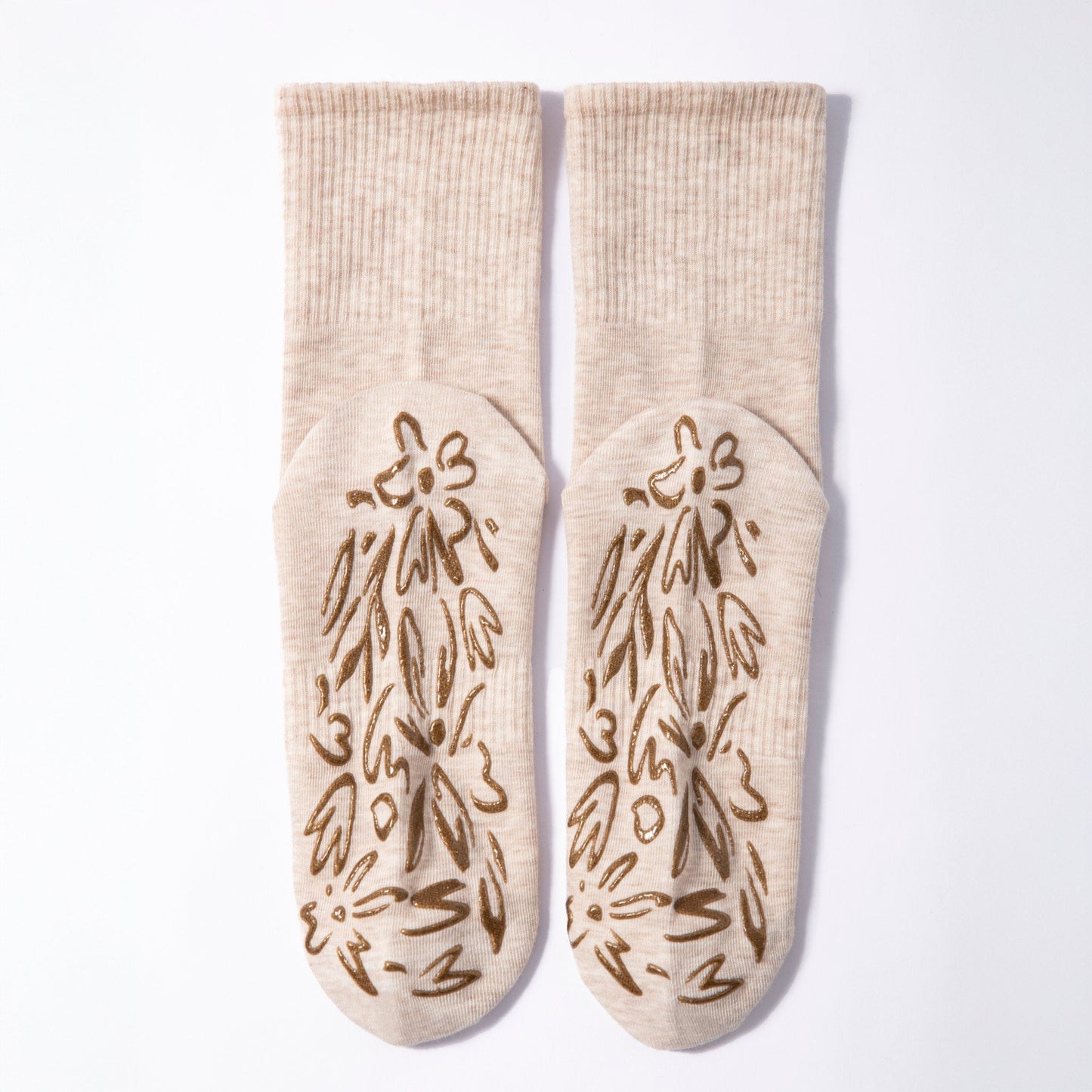 Serene Socks- Adult Organic Cotton Non-Slip Socks-  4 Seasons- Beige- 2 Pairs