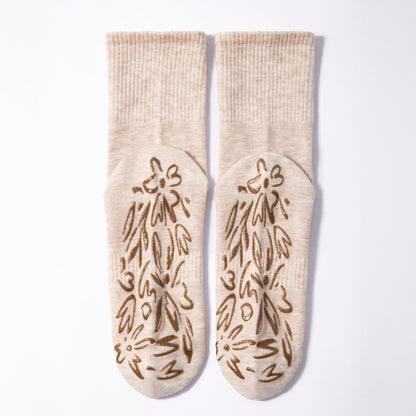 Serene Socks- Adult Organic Cotton Non-Slip Socks-  4 Seasons- Beige- 2 Pairs