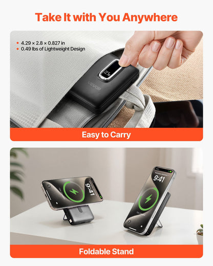 Magnetic Power Bank, 10000 MAh Battery Pack, Wireless MagSafe-Compatible Portable Charger, With Smart LED Display, Foldable Stand, Fast Charging For IPhone16/15/14/13/12 Series, Samsung, Huawei