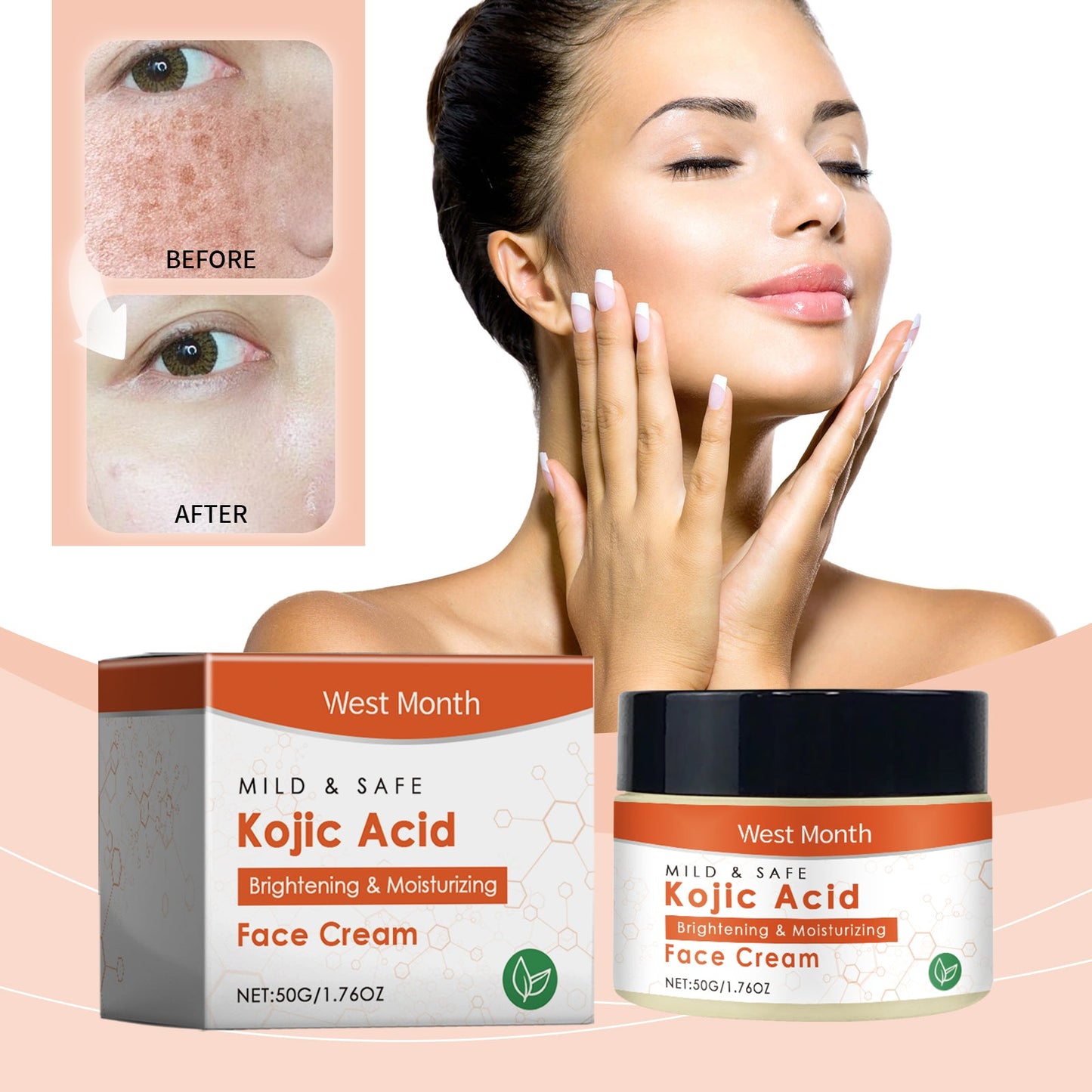 West&Month Moisturizing Moisturizing Face Cream, Gentle Care Bright Moist Moisturizing Facial Skin Care Cream