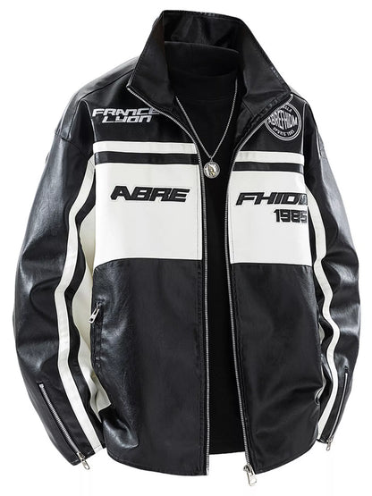 Men's Plus Size Zip Up Long Sleeve Leather Jacket