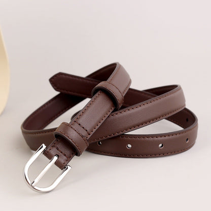 Skinny Leather Belt with Silver Buckle
