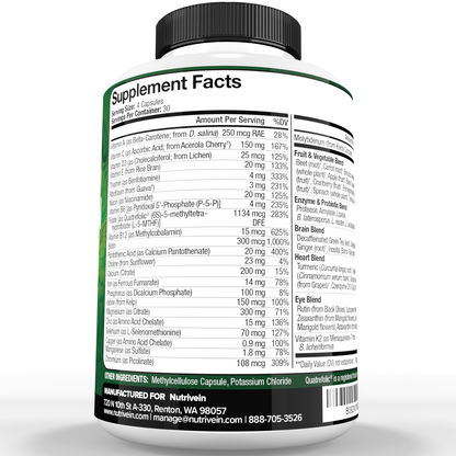 Nutrivein Whole Food Multivitamin for Men & Women – 120 Vegan Multivitamin Caps for Adults