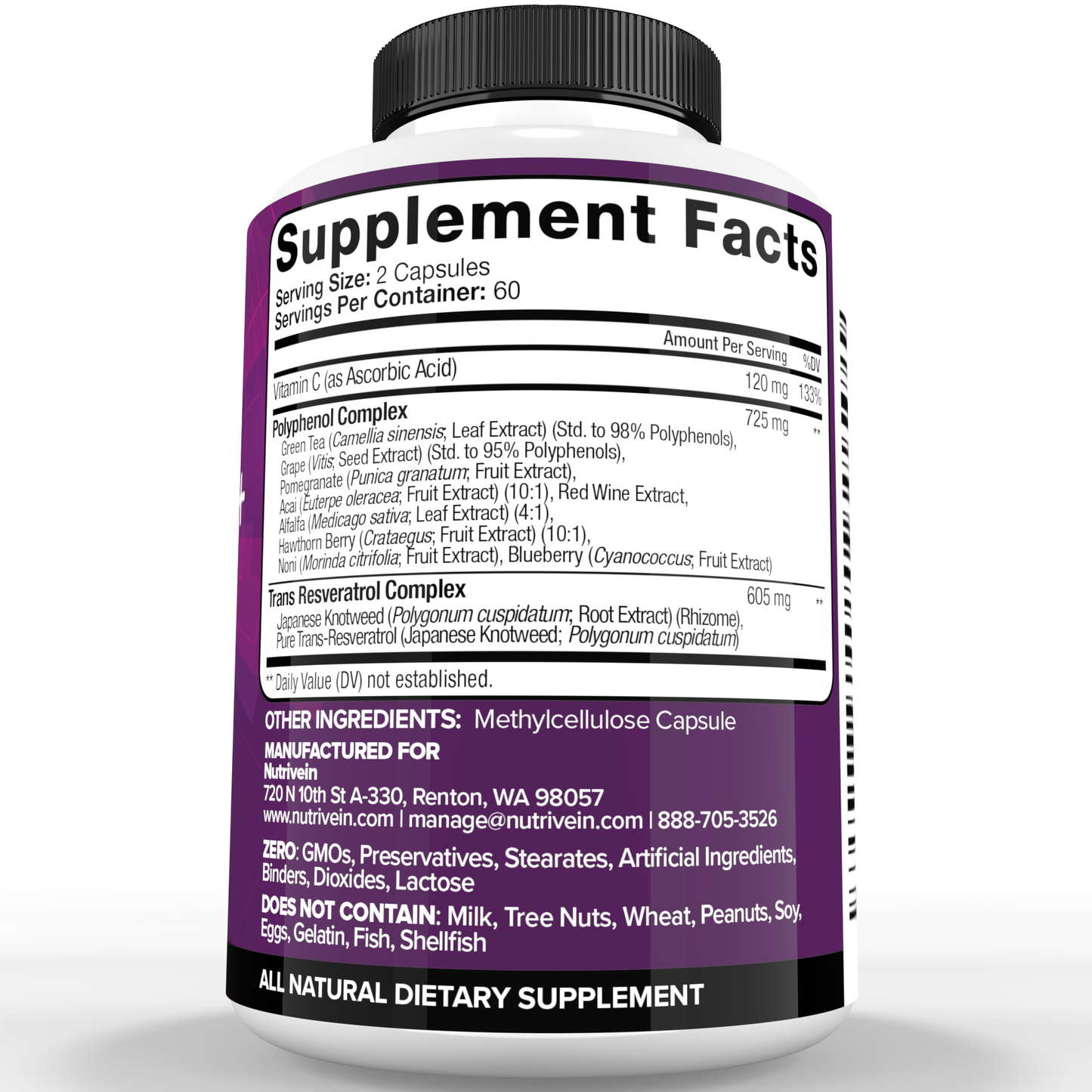 Nutrivein Premium Resveratrol 1450mg - 120 Capsules