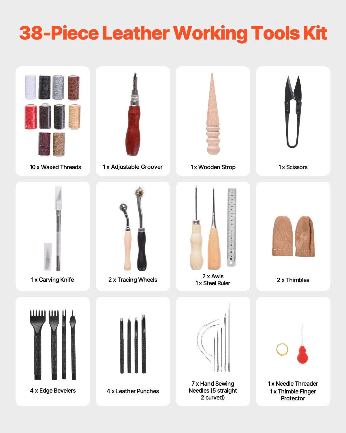 Leather Working Tools Kit, 38 PCS Leather Craft Tools With Portable Canvas Storage Bag, Engraving Punching Sewing Stamping Cutting Tools, Ideal For Beginners DIY Enthusiasts And Professionals