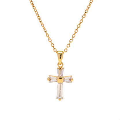 18K Gold-Plated Stainless Steel Zircon Cross Necklace