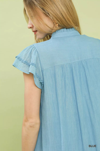 Umgee Scalloped Trim Flutter Sleeve Top