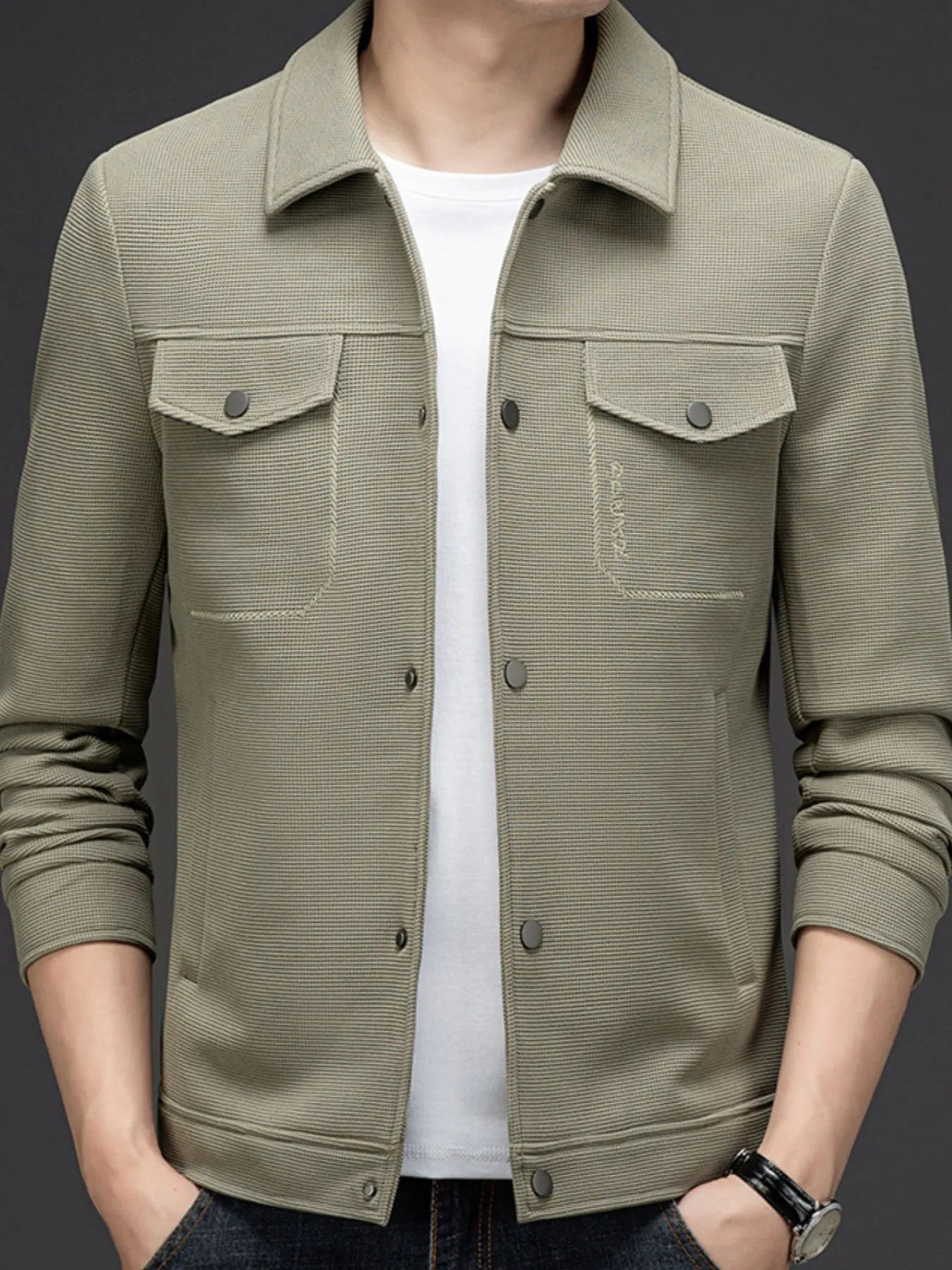 Men's Plus Size Button Up Long Sleeve Jacket