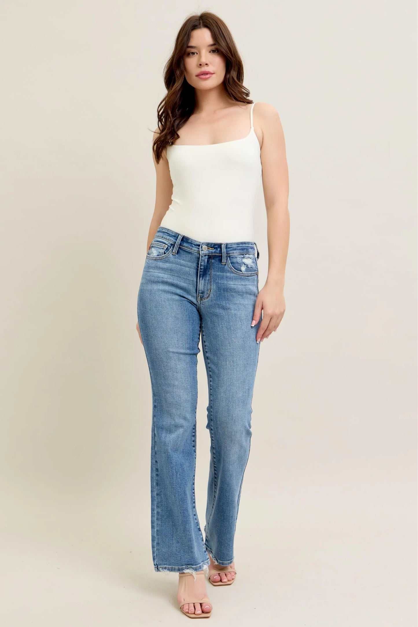 Judy Blue Full Size Mid Rise Wash Destroy Hem Bootcut Jeans Plus Size