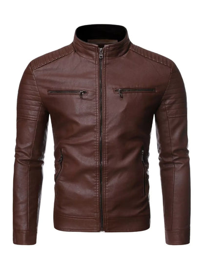 Men's Plus Size Zip Up Leather Moto Jacket