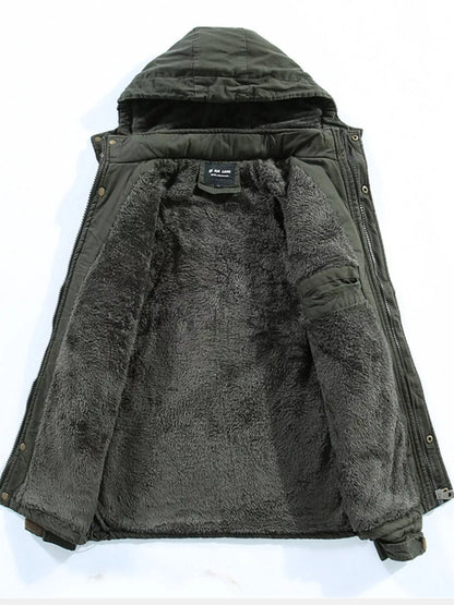 Men's Plus Size Drawstring Zip Up Hooded Jacket