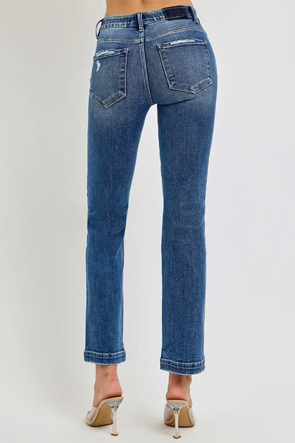RISEN Full Size Tummy Control Elastic Band Mid Rise Straight Jeans Plus Size
