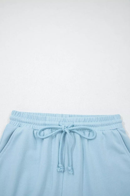 Solid Color Loose Tee Drawstring Shorts 2pcs Outfit Set