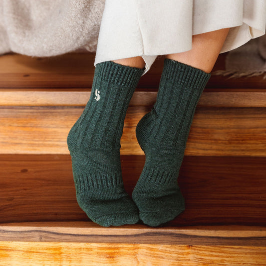 Serene Socks- Adult Merino Wool Non-Slip Socks- Dark Green- 1 pair