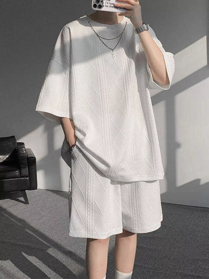 Men's Plus Size Textured Relaxed Fit Top and Shorts Set