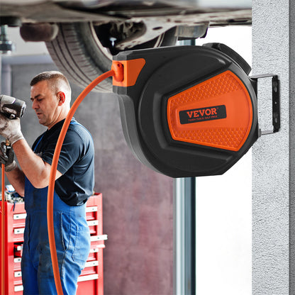 VEVOR Retractable Air Hose Reel, 3 8 IN X 50 FT Hybrid Air Hose Max 300PSI, Air Compressor Hose Reel With 5 Ft Lead In, Ceiling  Wall Mount Enclosed Air Reel, 180 Swivel Mount
