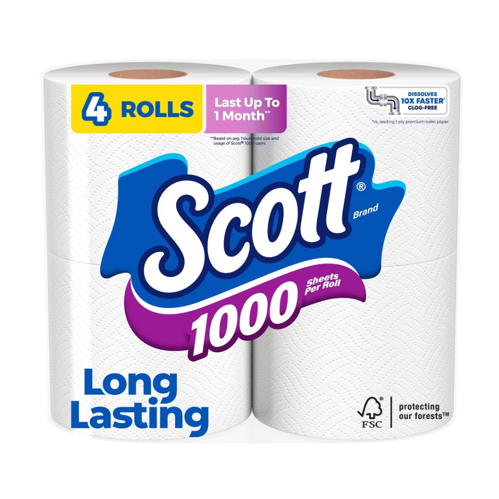 Scott 1000 Septic Safe  Toilet Paper 4 Rolls (1 Ply)