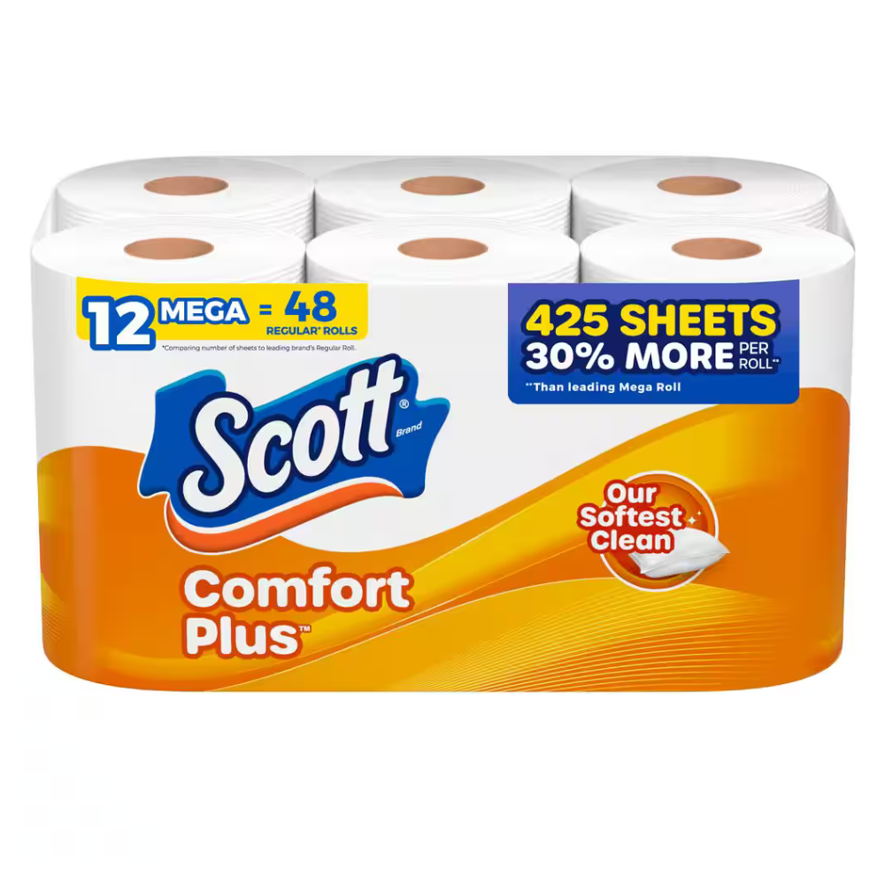Scott ComfortPlus Septic Safe  Toilet Paper 12 Mega Roll (1 Ply)