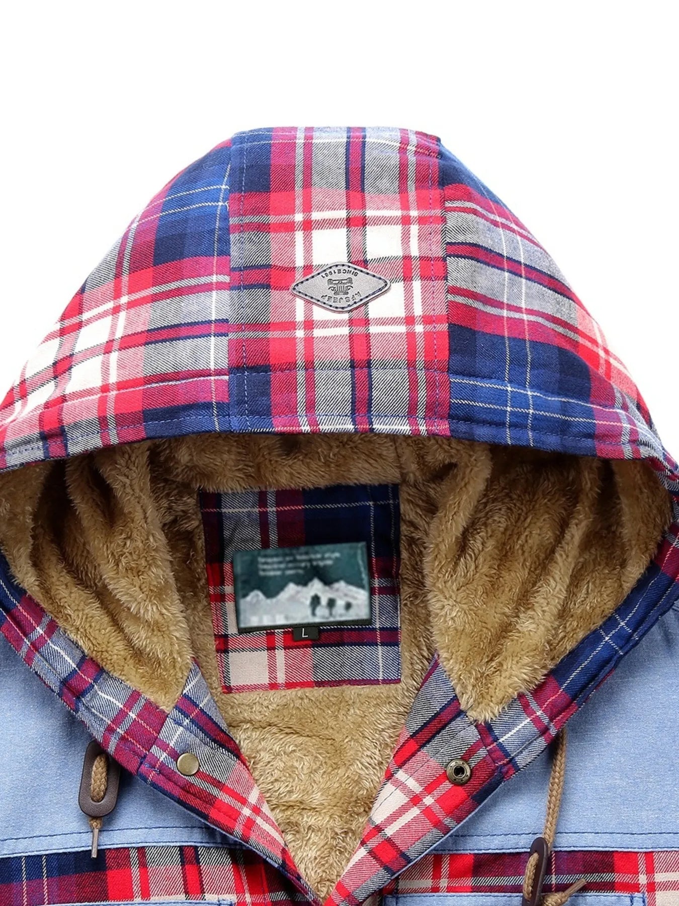 Men's Plus Size Drawstring Plaid Fleece Lined Hooded Outerwear