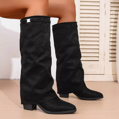 Point Toe Block Heels Boots