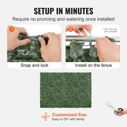 VEVOR Ivy Privacy Fence, 96 X 72 In Artificial Green Wall Screen, Greenery Ivy Fence With Mesh Cloth Backing And Strengthened Joint, Faux Hedges Vine Leaf Decoration For Outdoor Garden, Yard, Balcony