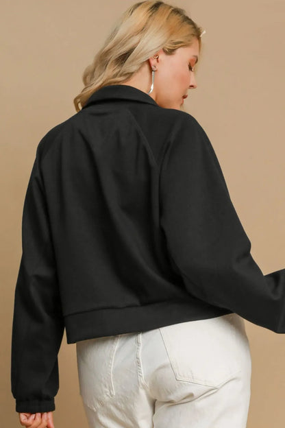 Umgee Full Size Half Zip Cropped Sweatshirt Plus Size