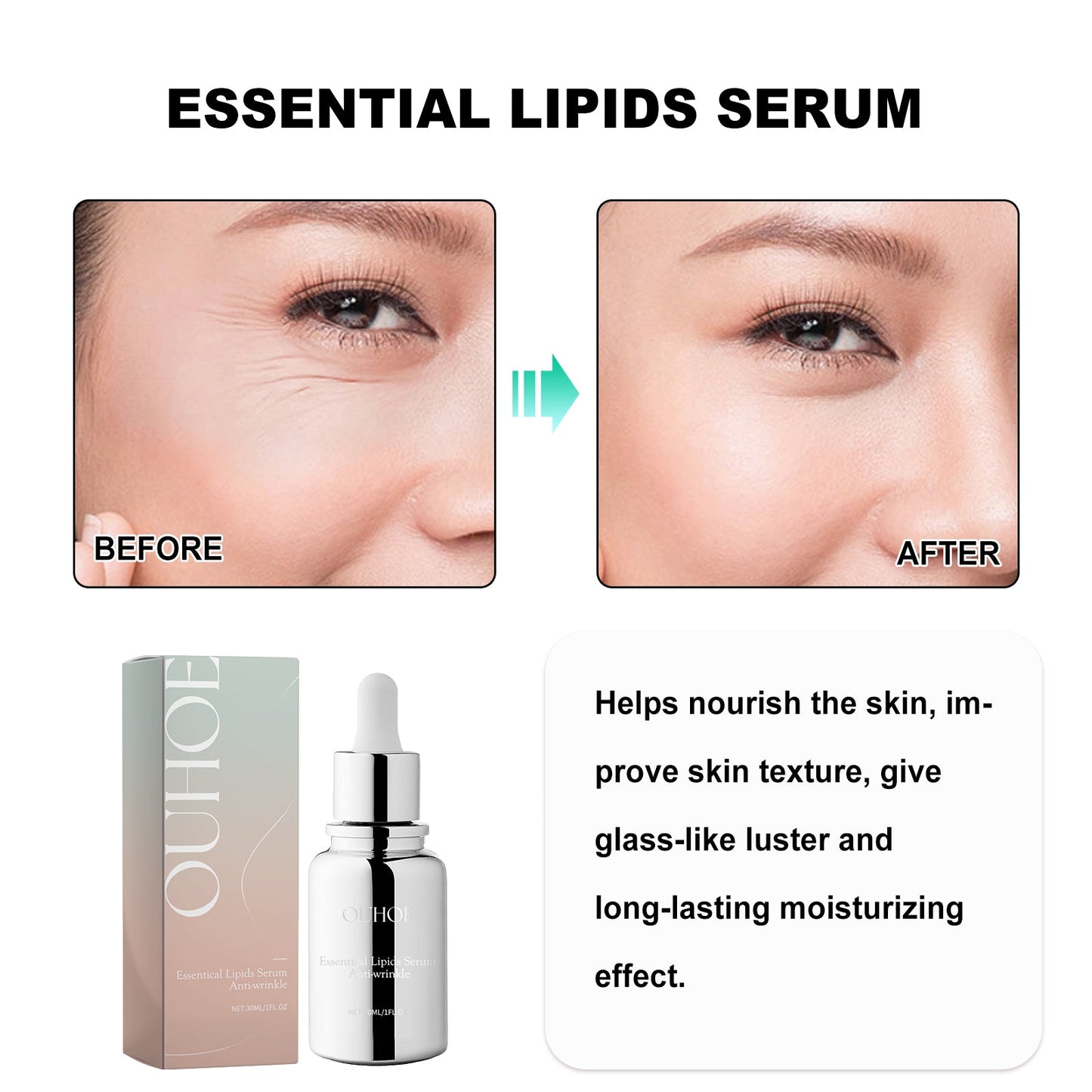 OUHOE Essentical Lipids Serum, The Face Tightens The Fine Lines Of The Eyes Of The Law Wrinkles The Skin Anti-Wrinkle And Anti-Aging