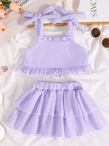 Children's Tie Strap Top & Layered Skirt Set