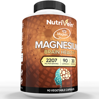 Nutrivein Premium Magtein Magnesium L-Threonate Supplement 2207 mg - 90 Caps (3 a Day)