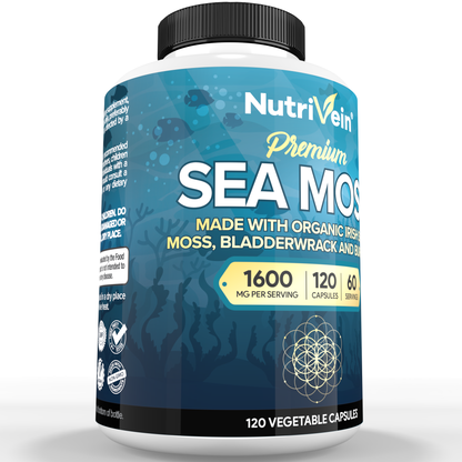 Nutrivein Organic Sea Moss 1600mg Plus Bladderwrack & Burdock - 120 Capsules